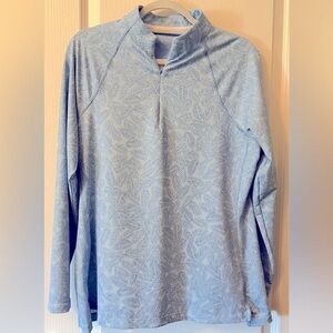Peter Millar Light Blue Leaf Pattern Quarter Zip
